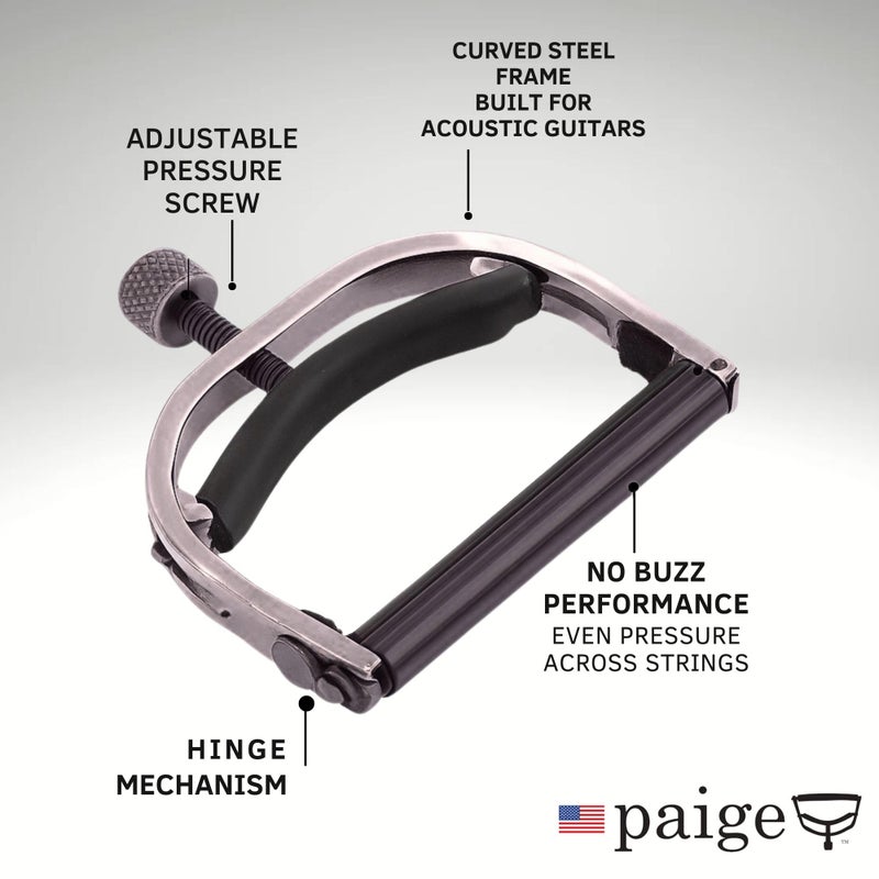 Paige 6-String Guitar Capo â€“ Nickel, Proudly Made in the USA â€“ Adjustable Tension, Ultra-Thin Design â€“ Fits Standard Acoustic Guitars - Image 2